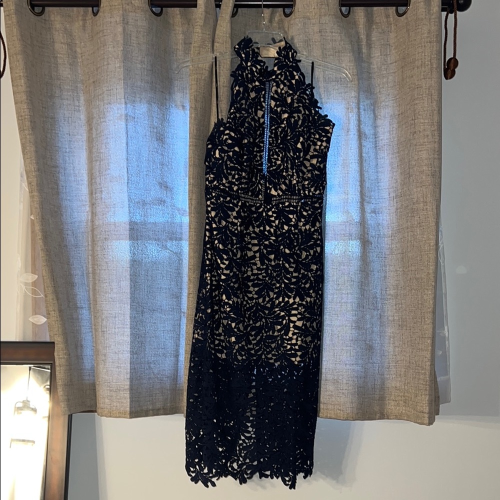 Lulu's Blue Sequin Halter Sheath Midi Dress